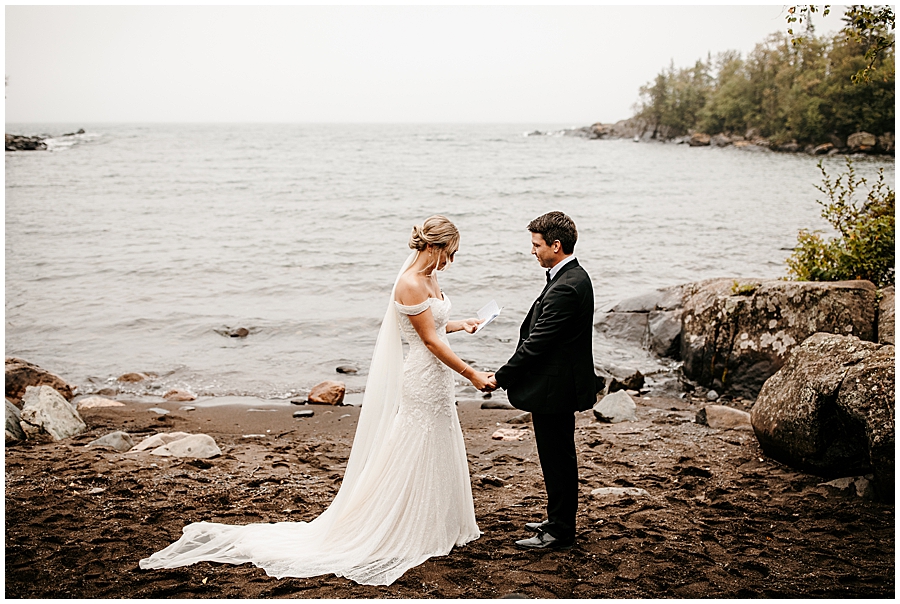bride and groom at north shore elopement